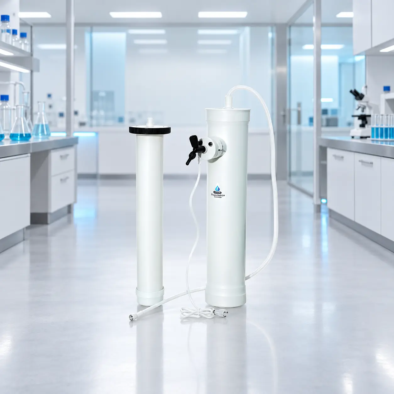 Equipamento deionizador de água em ambiente laboratorial